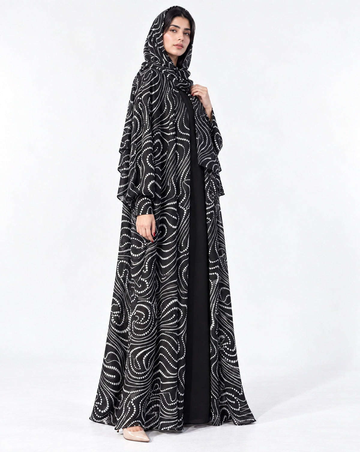 QM-01 - Black Chiffon Abaya - QATARIA ABAYA - MIRA Y MANO
