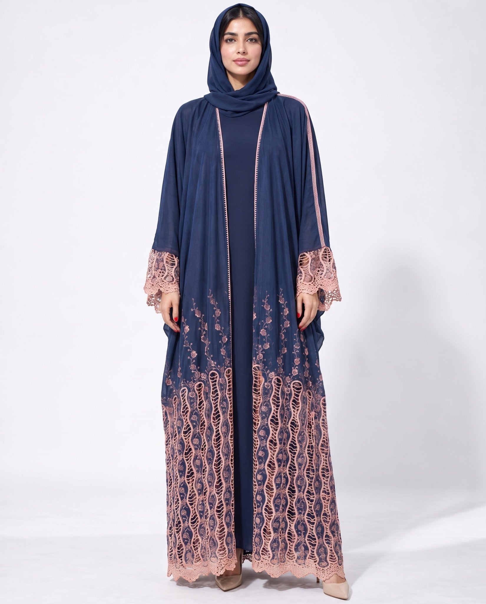 QM-04 - Navy Chiffon Net Abaya - QATARIA ABAYA - MIRA Y MANO