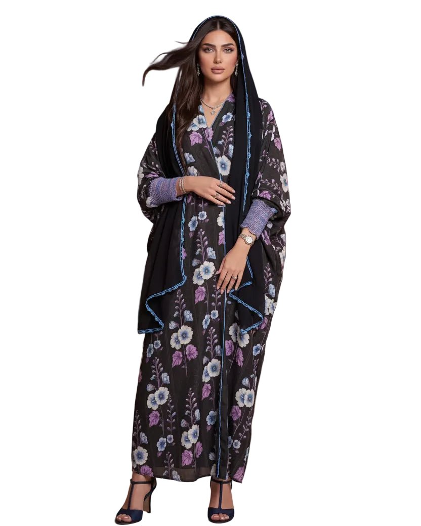 QM-06 - Dark Olive Green Chiffon Abaya - QATARIA ABAYA - MIRA Y MANO
