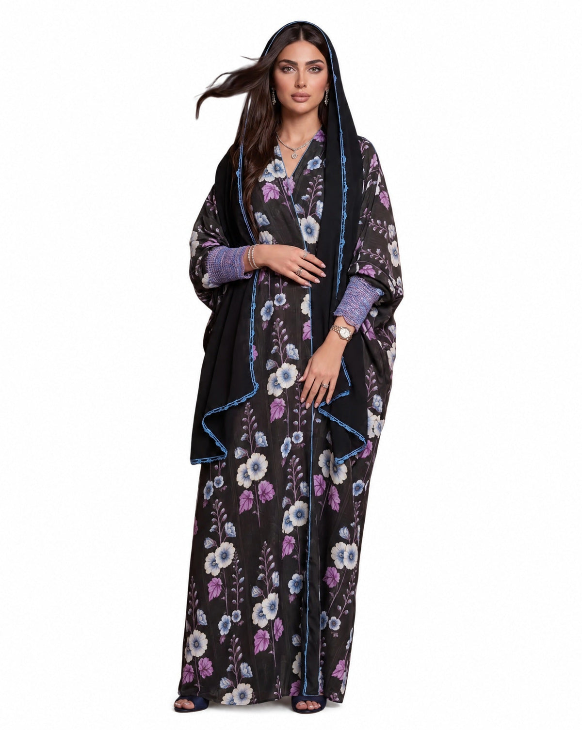 QM-06 – Dark Olive Green Chiffon Abaya - QATARIA ABAYA - MIRA Y MANO