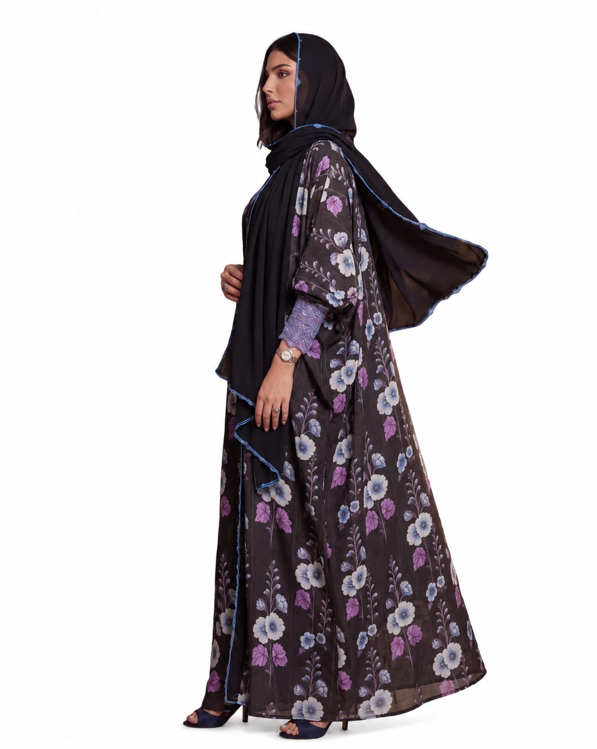 QM-06 – Dark Olive Green Chiffon Abaya - QATARIA ABAYA - MIRA Y MANO