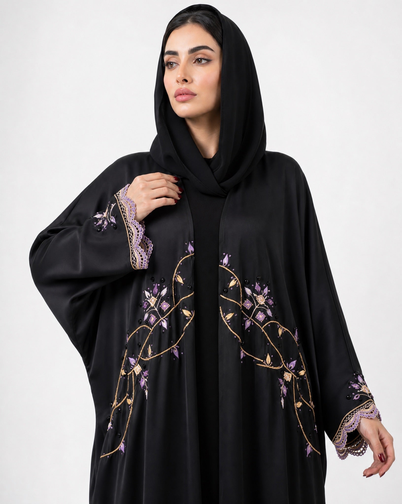 QM2604 – Black Silk Abaya - QATARIA ABAYA - MIRA Y MANO