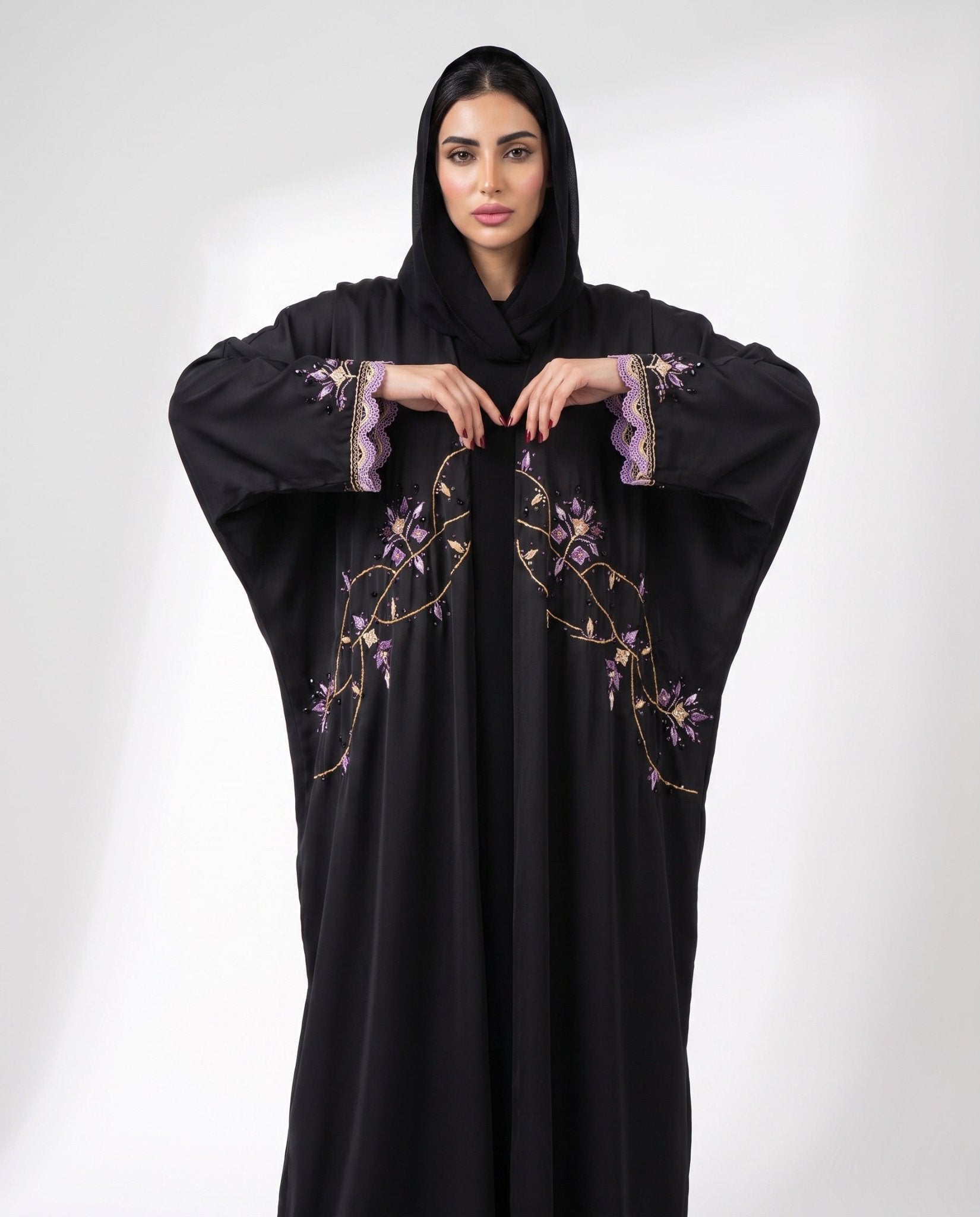 QM2604 – Black Silk Abaya - QATARIA ABAYA - MIRA Y MANO