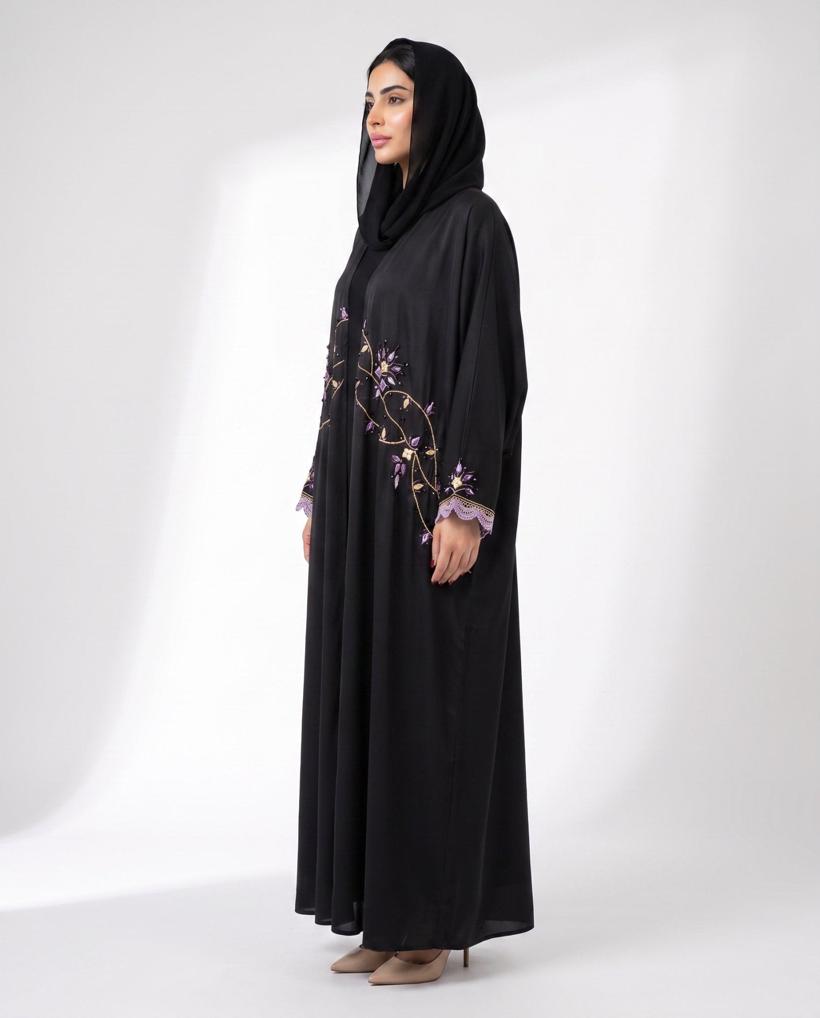 QM2604 – Black Silk Abaya - QATARIA ABAYA - MIRA Y MANO
