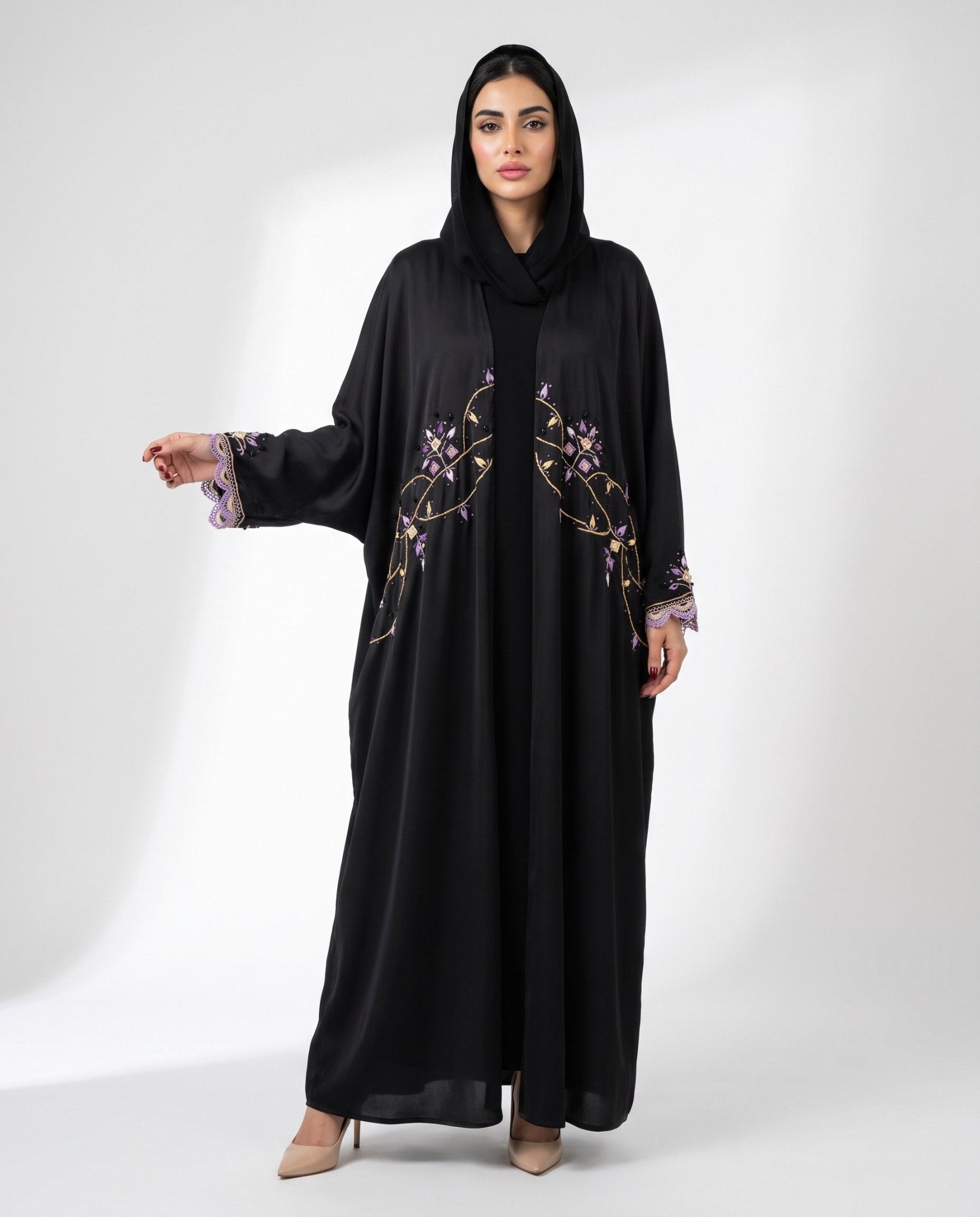 QM2604 – Black Silk Abaya - QATARIA ABAYA - MIRA Y MANO