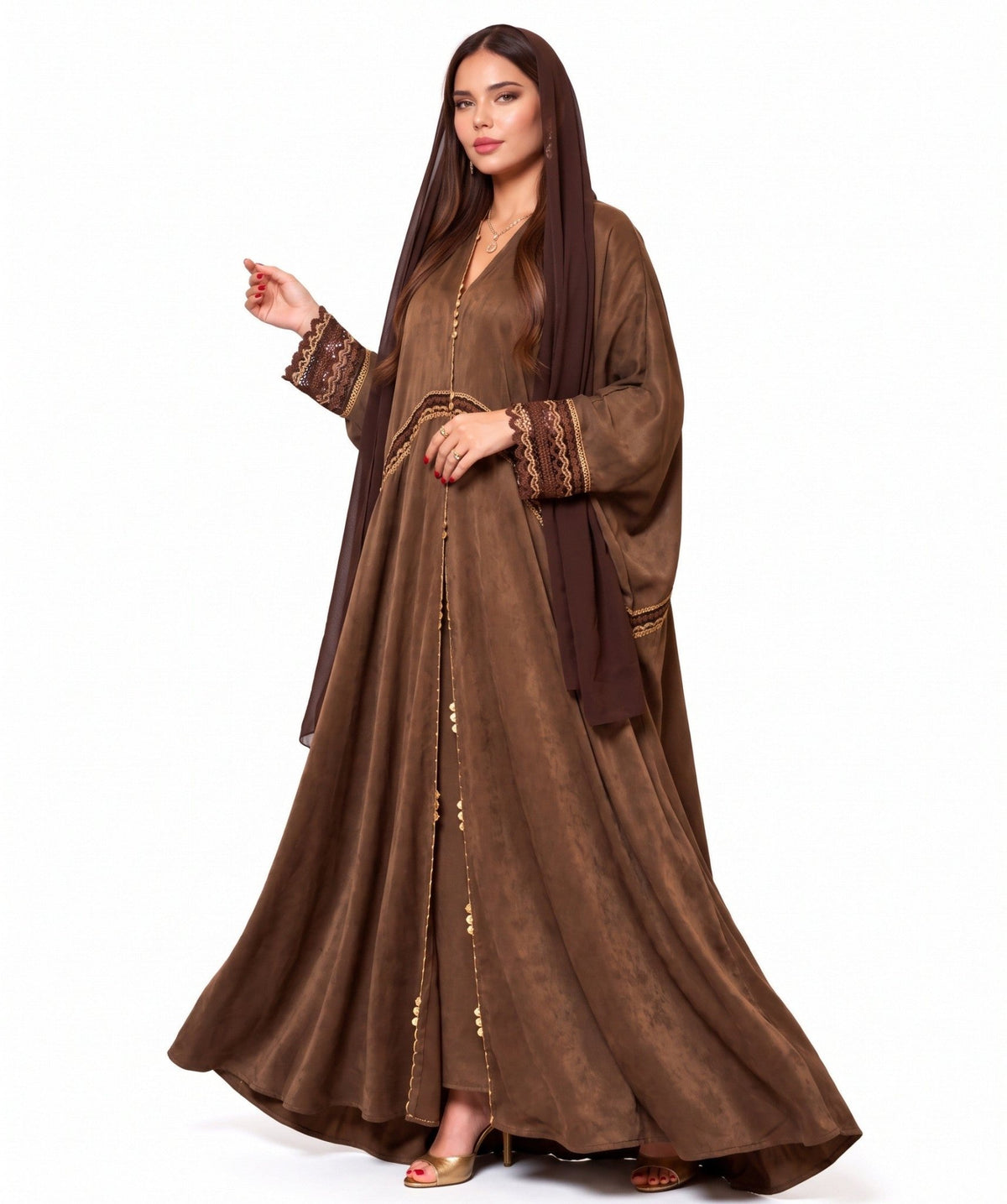 QTR QM13 - Brown Silk Abaya - QATARIA ABAYA - MIRA Y MANO