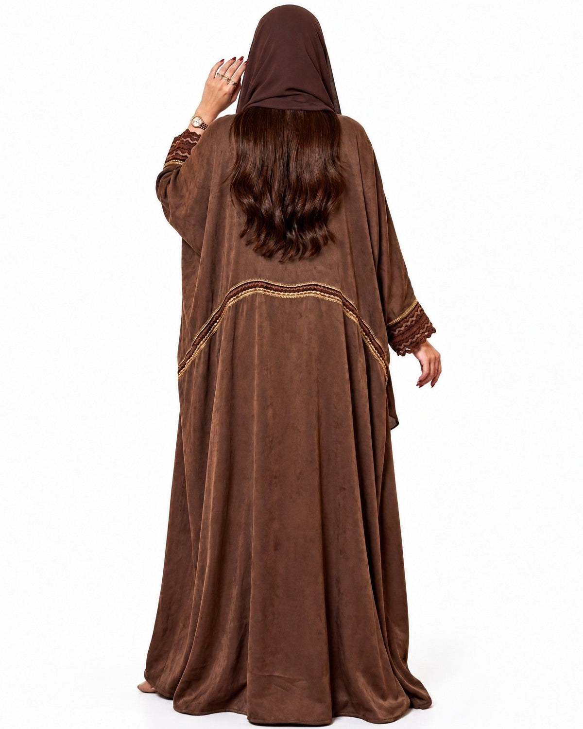 QTR QM13 - Brown Silk Abaya - QATARIA ABAYA - MIRA Y MANO