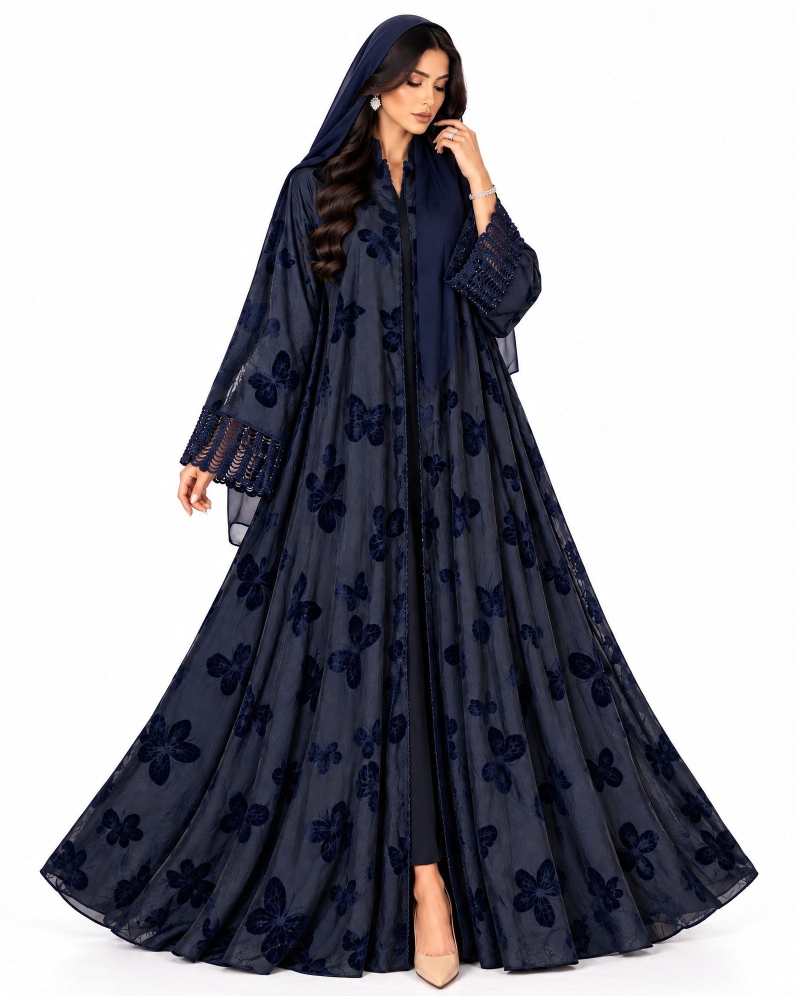 QTR QM25 - Navy Crepe Abaya - QATARIA ABAYA - MIRA Y MANO