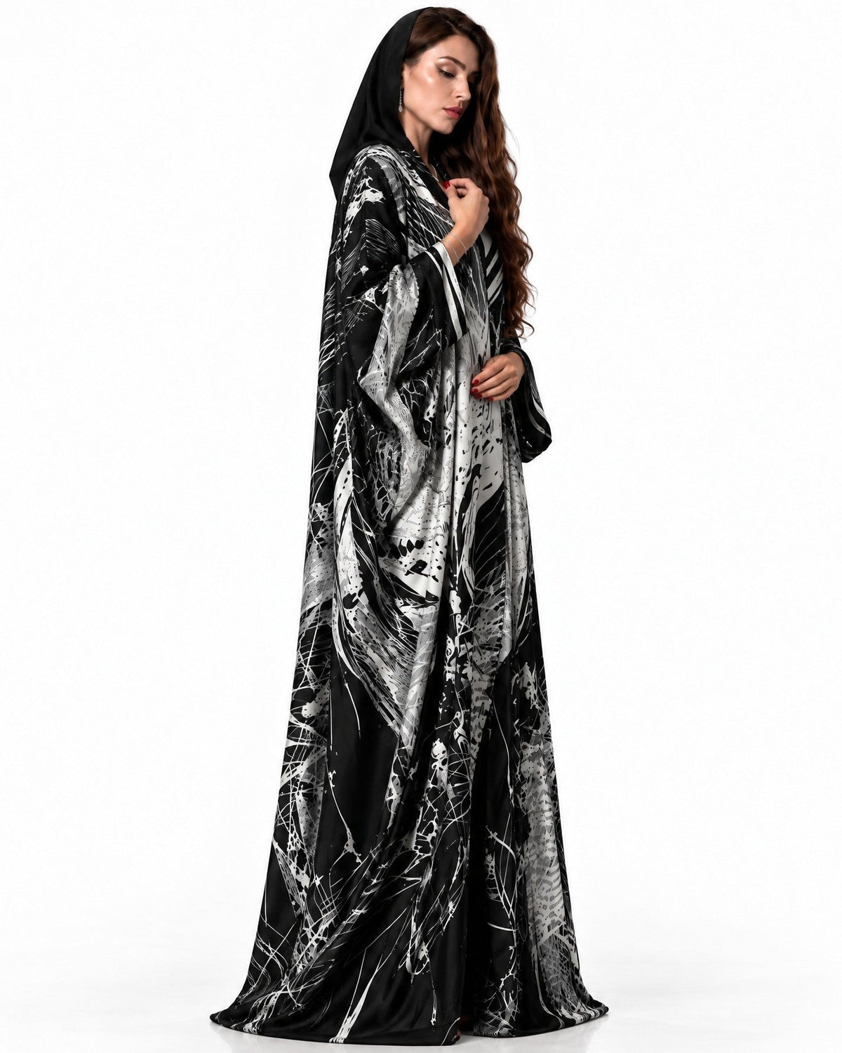 QTR QM36 - Black Silk Abaya - QATARIA ABAYA - MIRA Y MANO