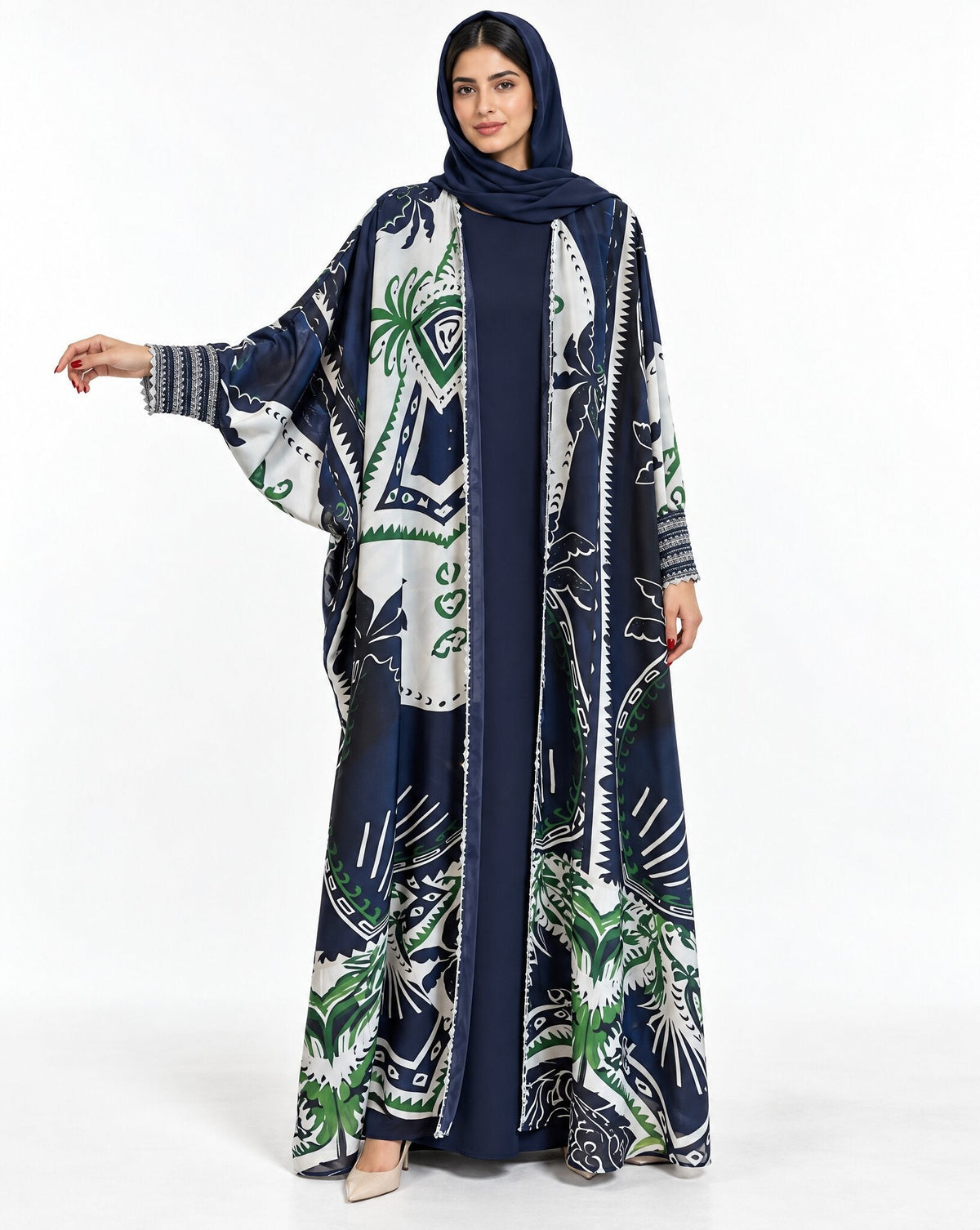 QTR QM48 - Printed Chiffon Abaya - MIRA Y MANO