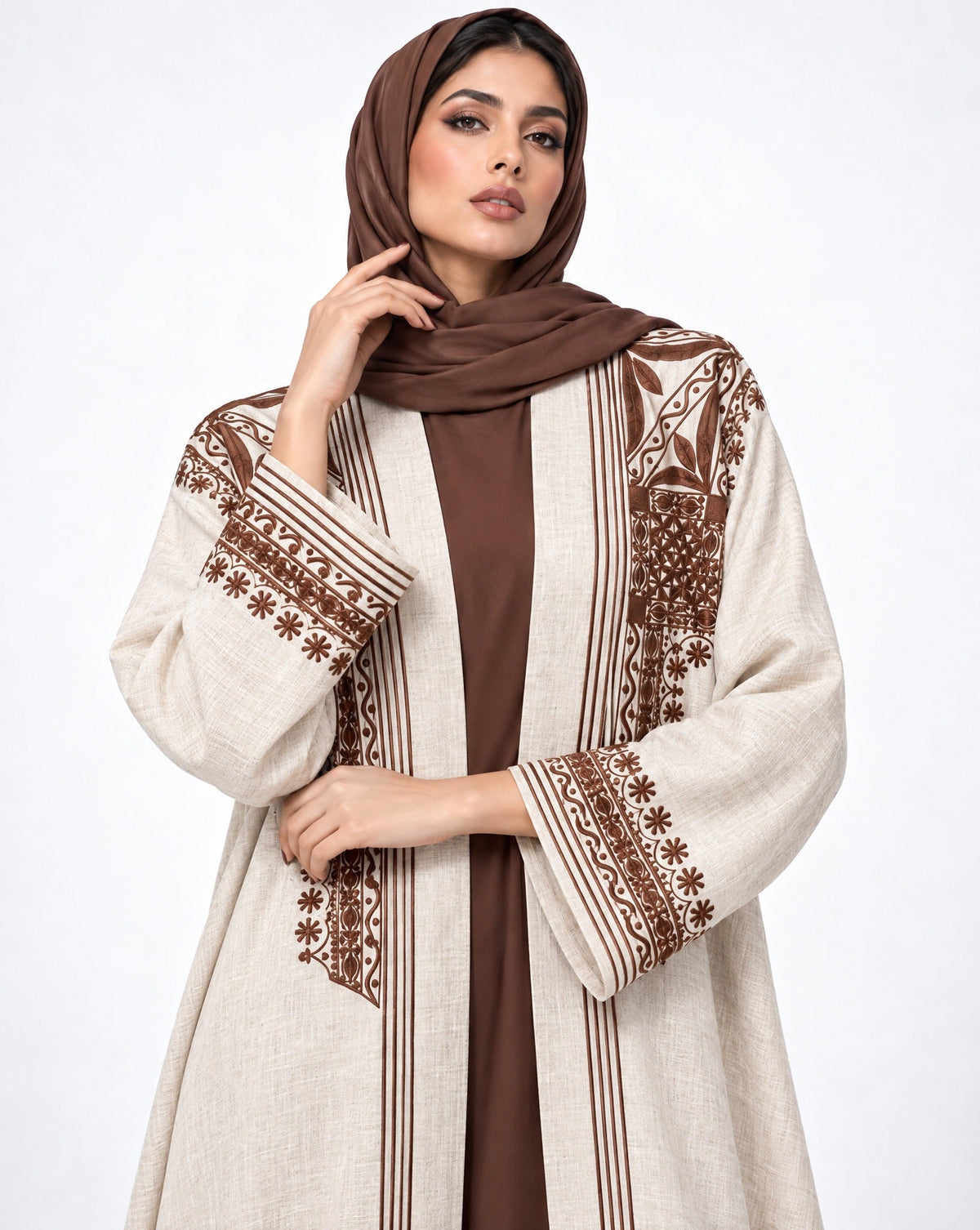 QA-115 – Beige Linen Abaya - QUARTIZ - MIRA Y MANO