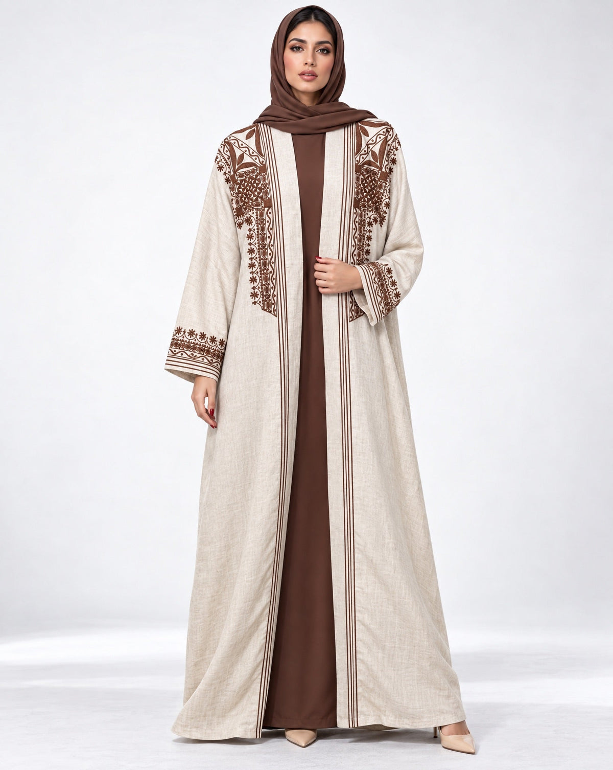 QA-115 – Beige Linen Abaya - QUARTIZ - MIRA Y MANO