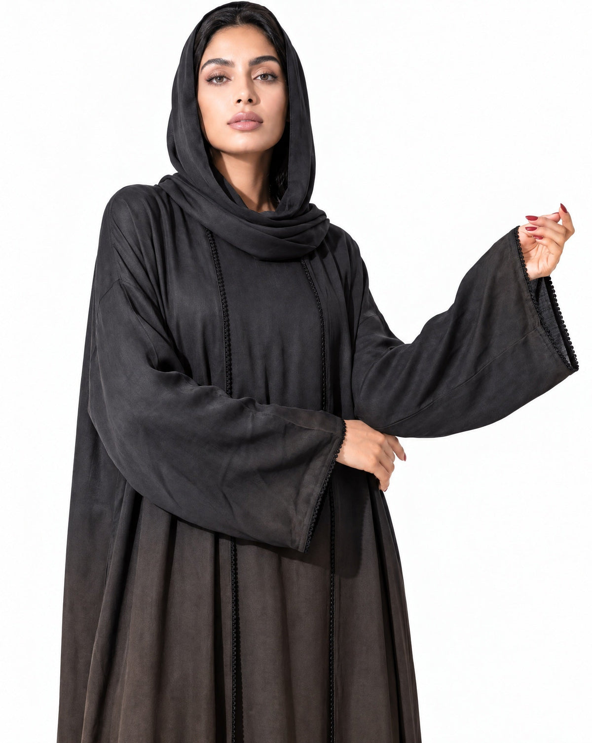 FOUZ-BR – Brown Washed Silk Abaya - RIBBON - MIRA Y MANO