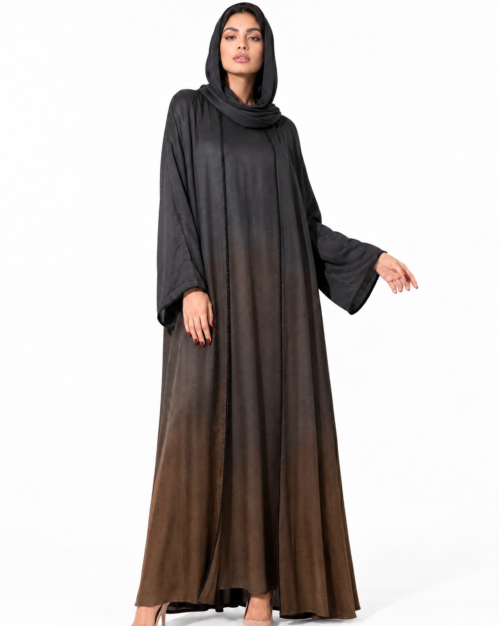 FOUZ-BR – Brown Washed Silk Abaya - RIBBON - MIRA Y MANO