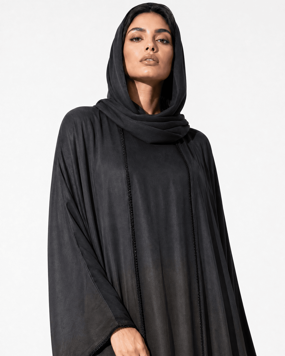 FOUZ-BR - Brown Washed Silk Abaya - RIBBON - MIRA Y MANO