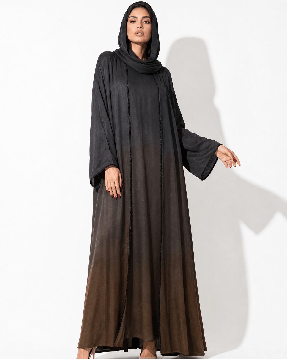 FOUZ-BR - Brown Washed Silk Abaya - RIBBON - MIRA Y MANO
