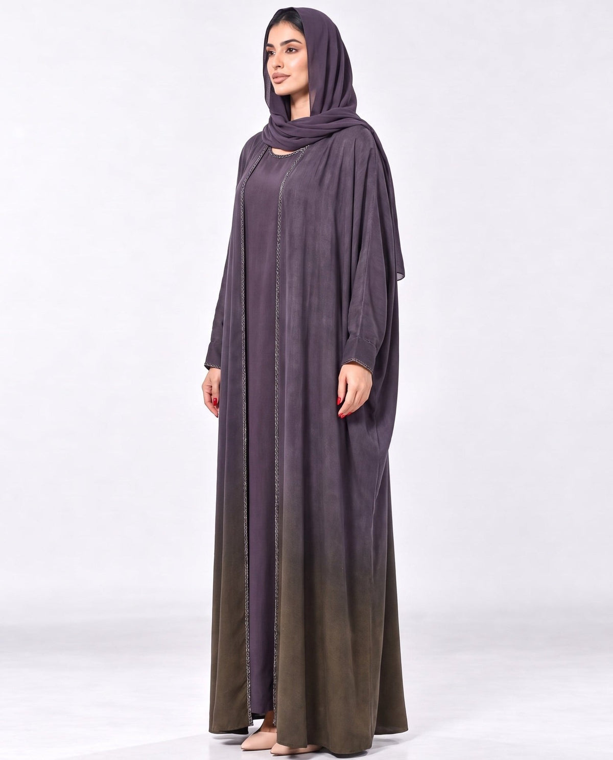 FW25R199-PR1 – عباية من الحرير المغسول بالبنفسجي – MIRA Y MANO