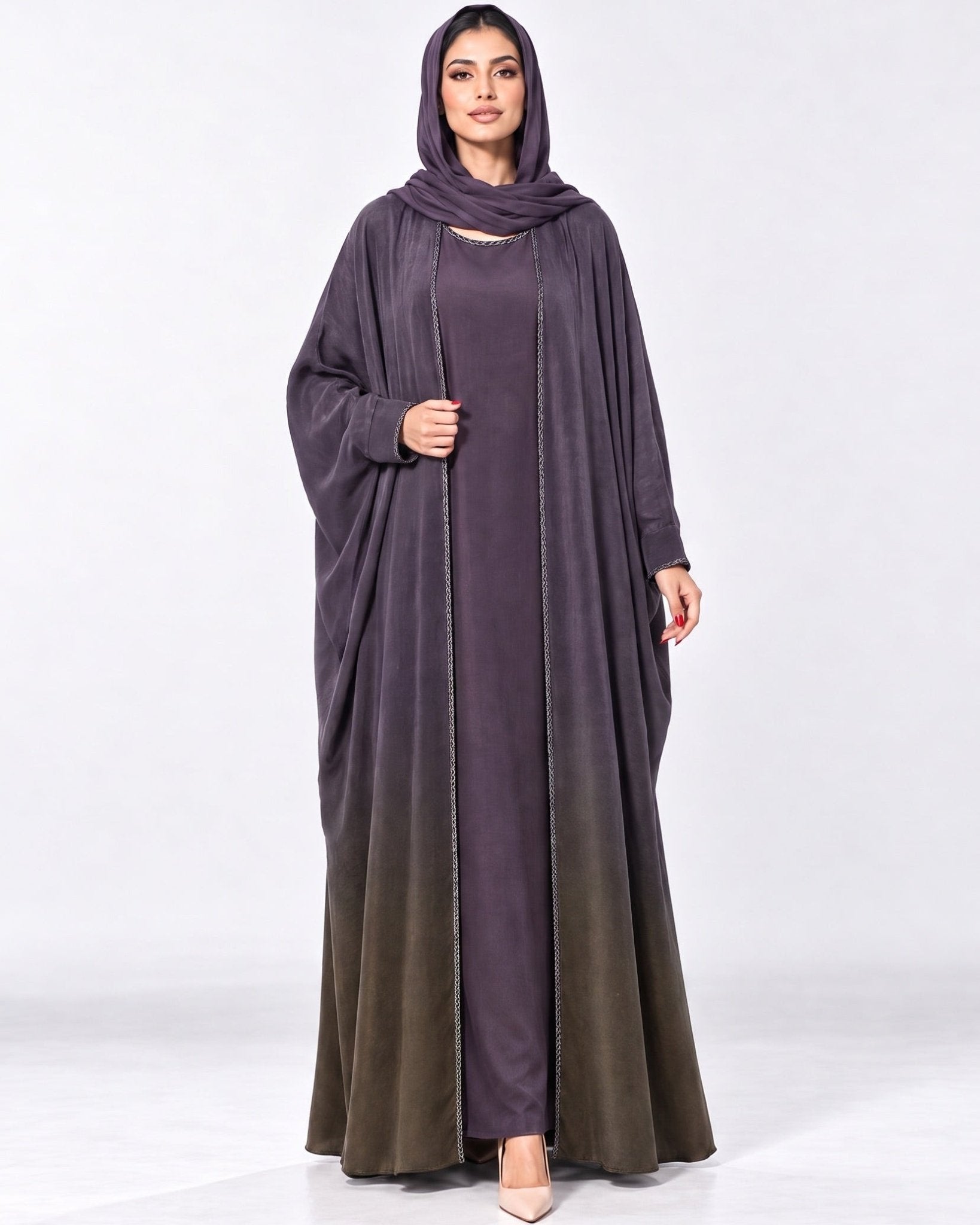 FW25R199-PR1 – عباية من الحرير المغسول بالبنفسجي – MIRA Y MANO