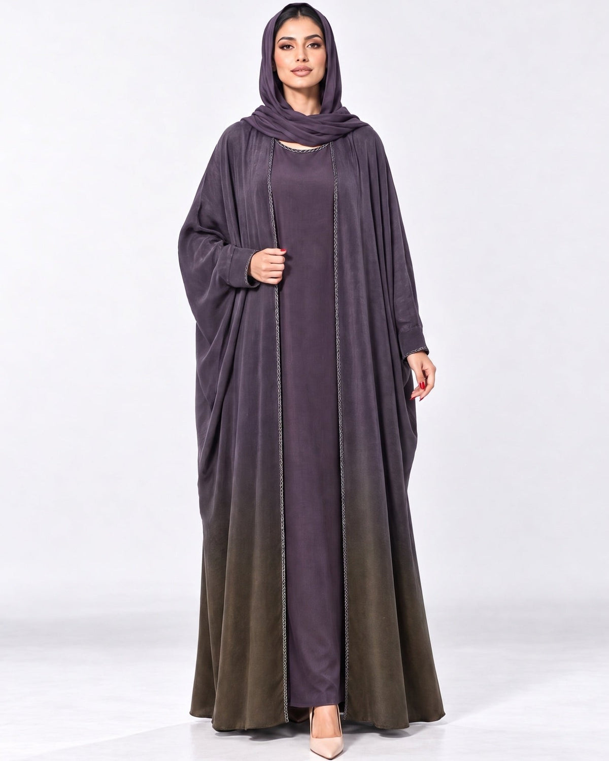 FW25R199-PR1 – عباية من الحرير المغسول بالبنفسجي – MIRA Y MANO