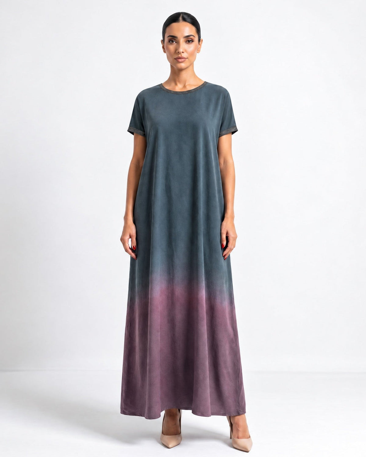 FW25R199-TL – فستان من الحرير المغسول باللون الأزرق المائل للأخضر – MIRA Y MANO