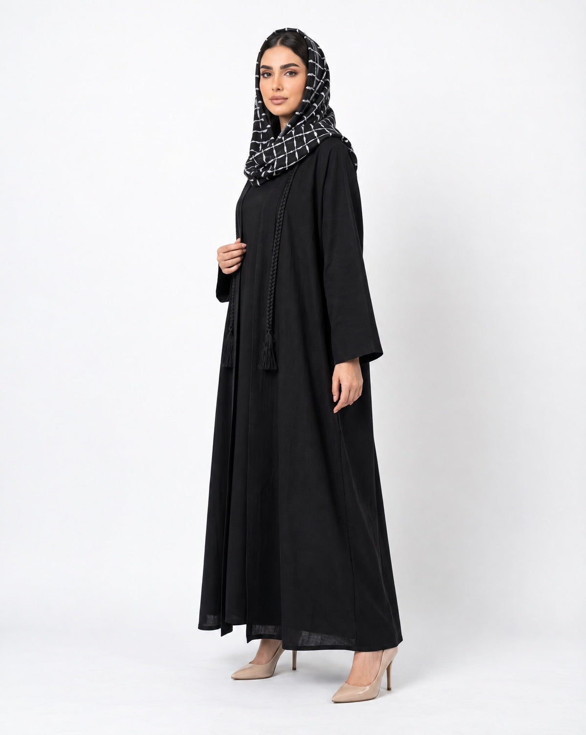 LAYL – Black Washed Silk Abaya - RIBBON - MIRA Y MANO