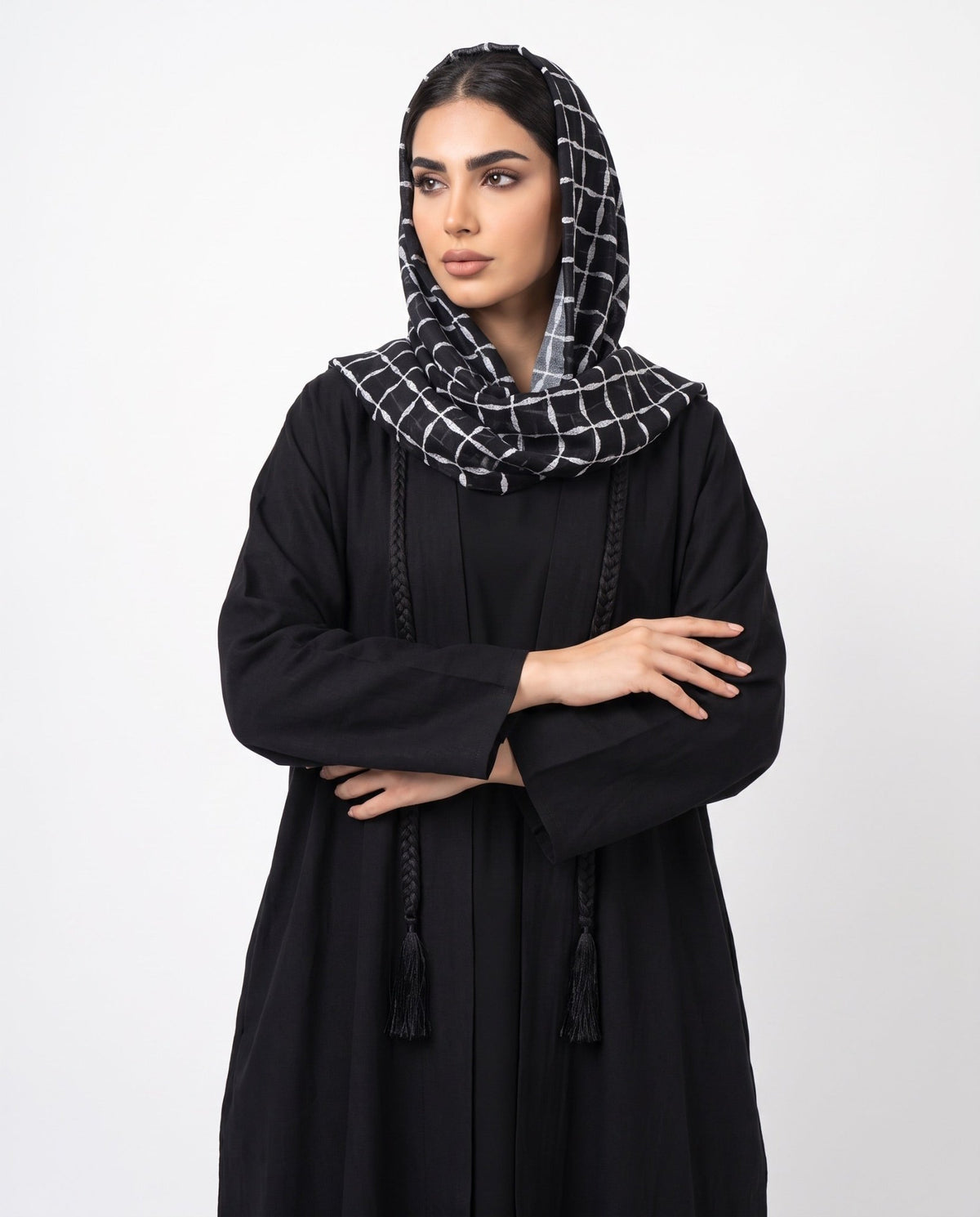 LAYL – Black Washed Silk Abaya - RIBBON - MIRA Y MANO