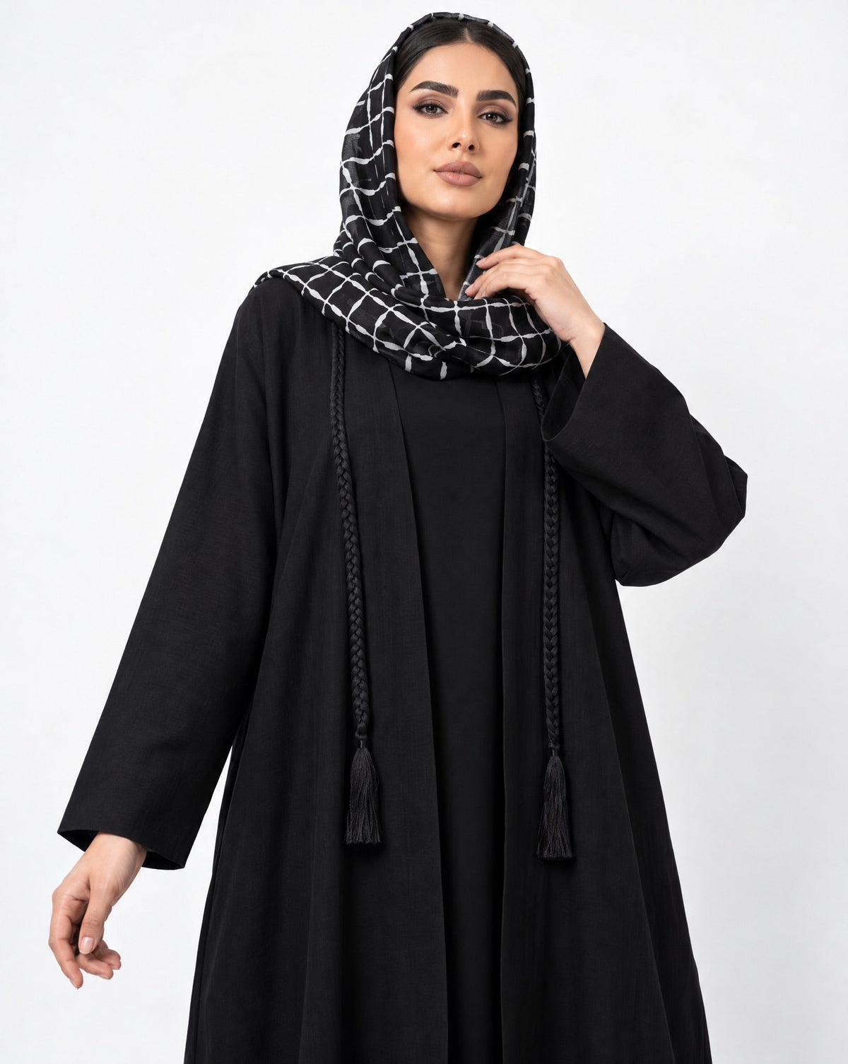 LAYL – Black Washed Silk Abaya - RIBBON - MIRA Y MANO