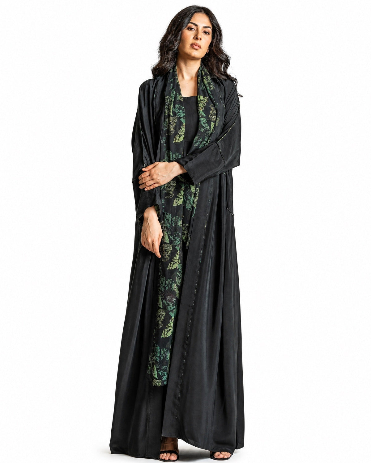 SS25R011-BG – Black Washed Silk Abaya – Product image 1