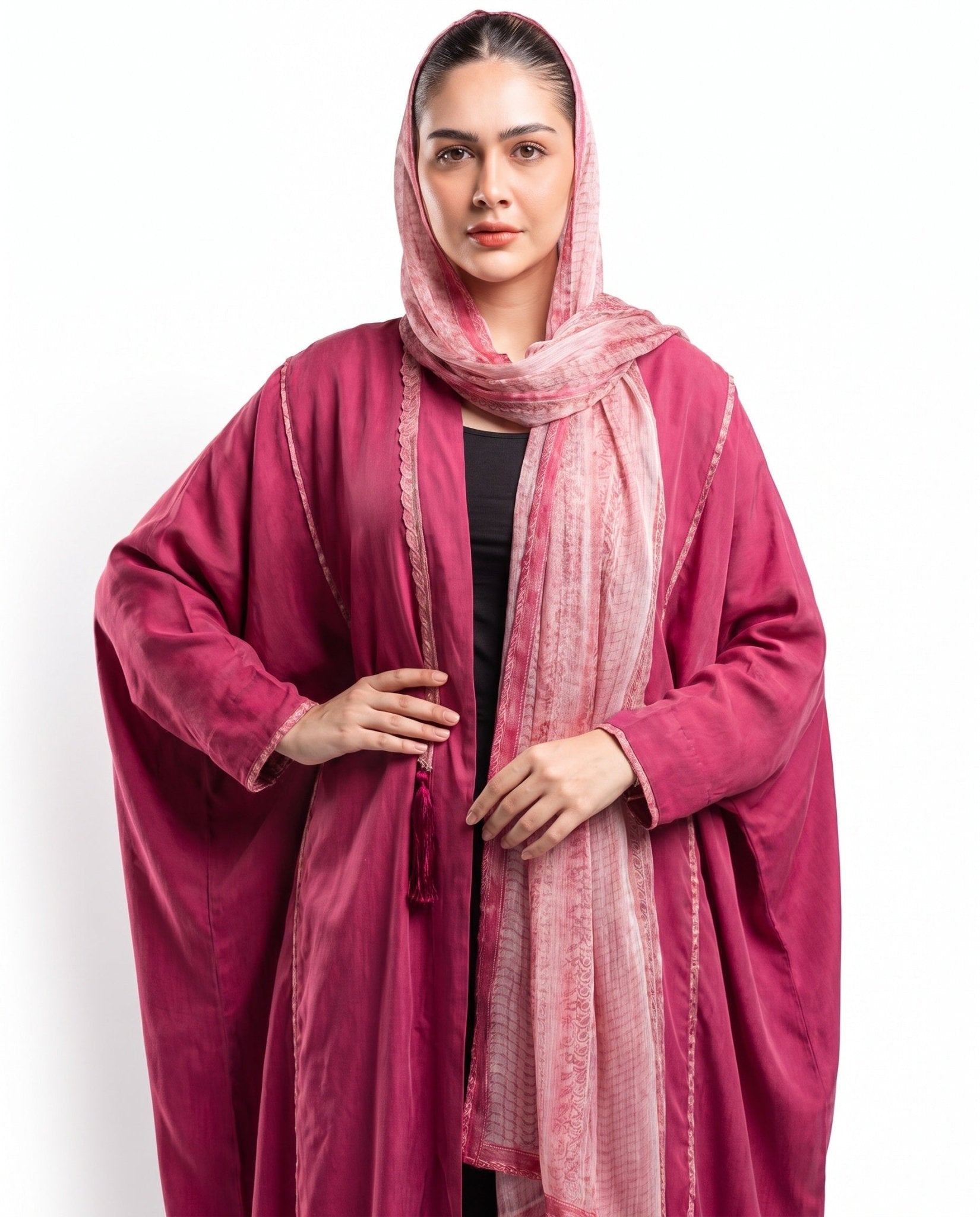 SS26RE-FU – Fuchsia Washed Silk Abaya - RIBBON - MIRA Y MANO
