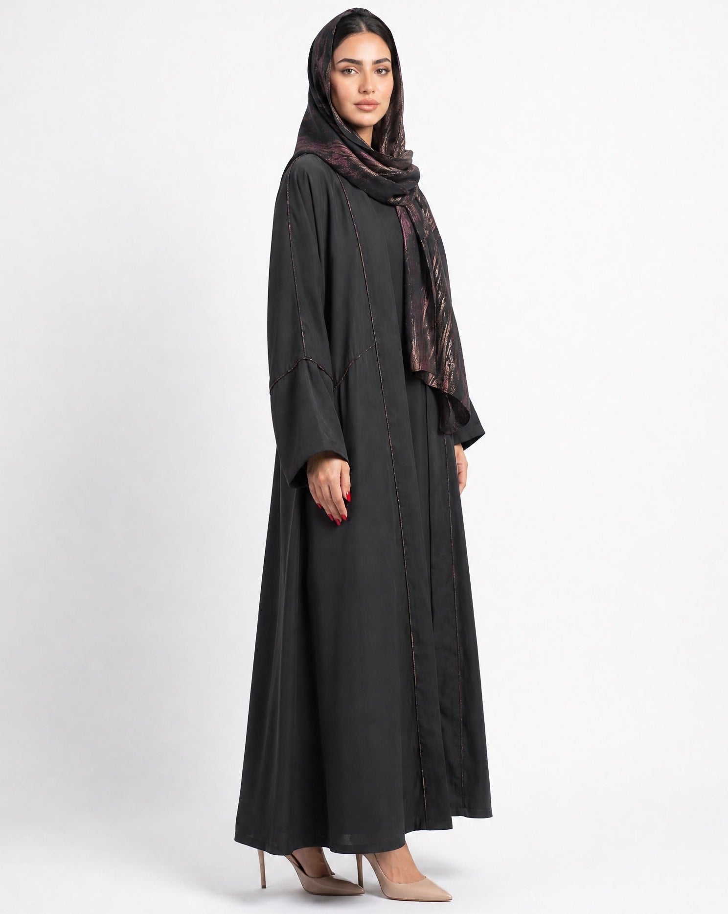 SUHAD - Black Silk Abaya - RIBBON - MIRA Y MANO