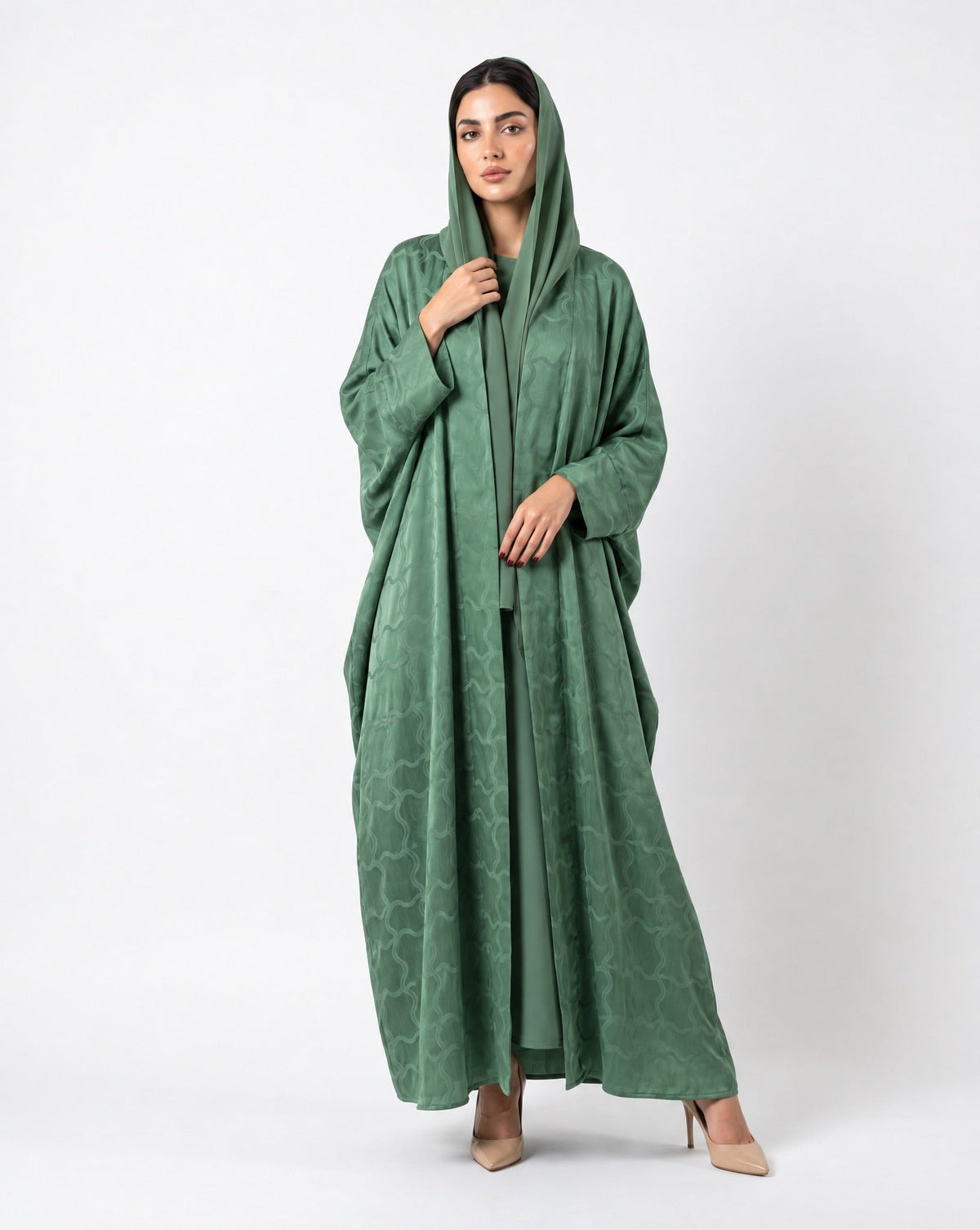 SISOATS1-GR – Green Washed Silk Abaya - SARA INTABI - MIRA Y MANO