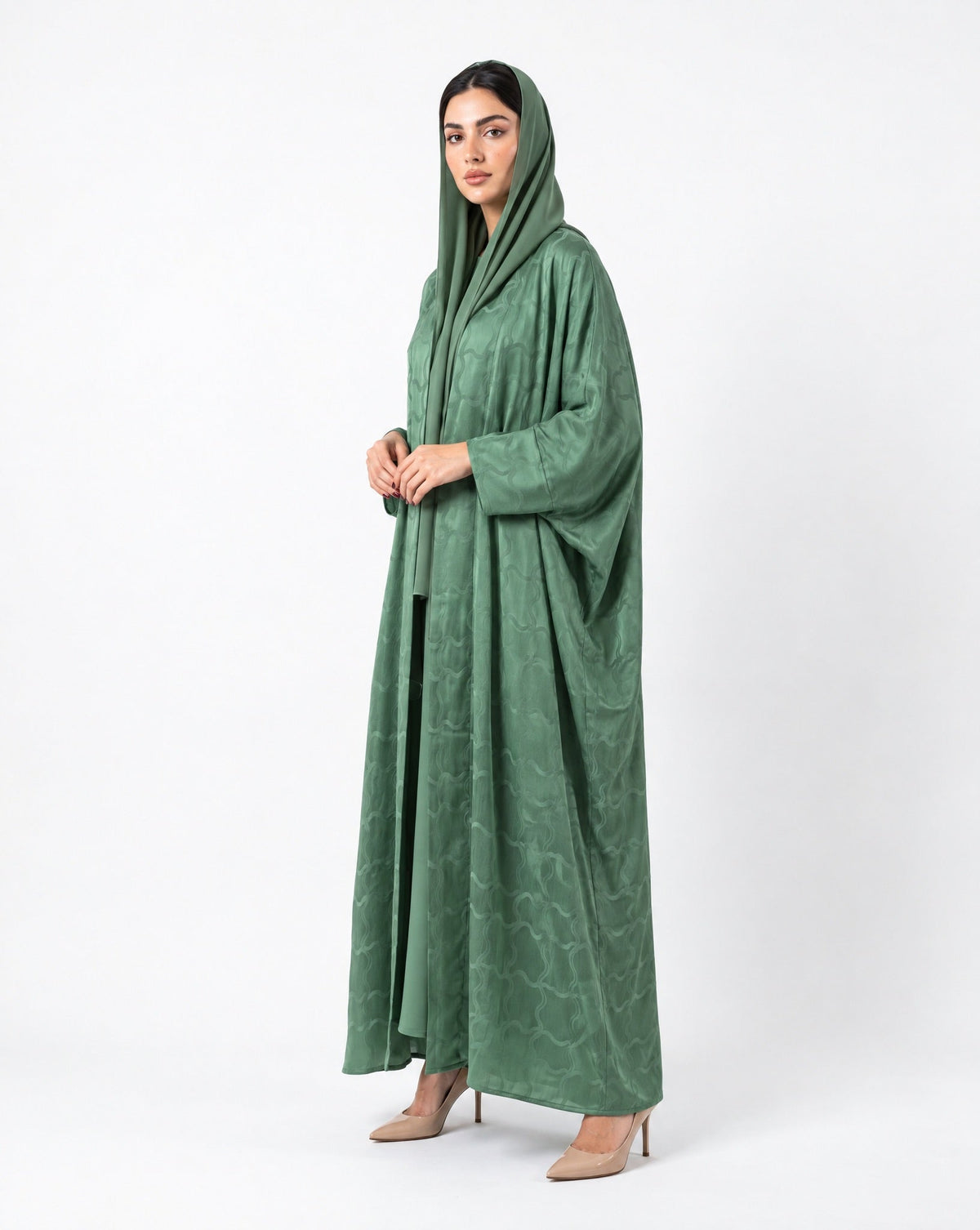 SISOATS1-GR – Green Washed Silk Abaya - SARA INTABI - MIRA Y MANO
