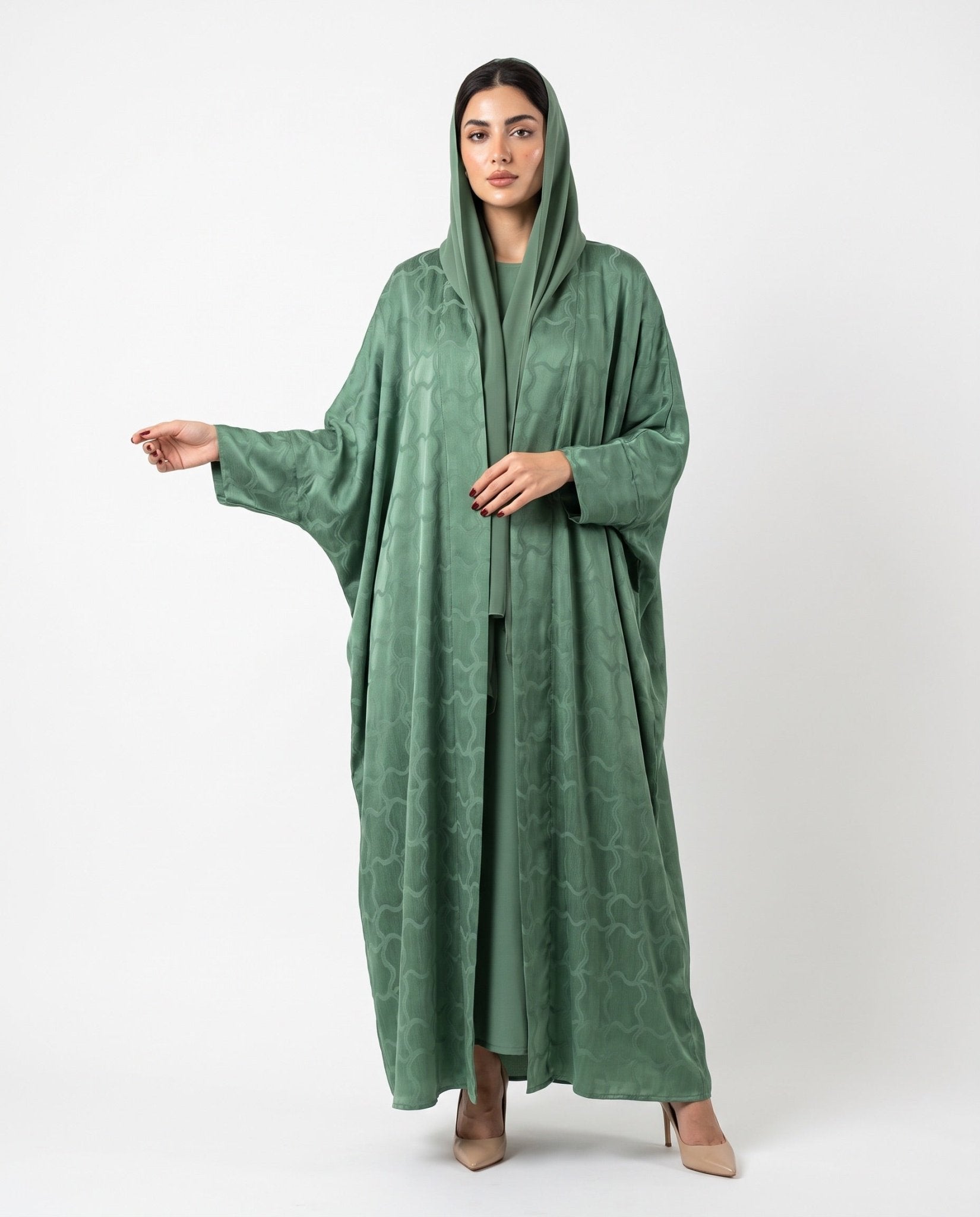 SISOATS1-GR – Green Washed Silk Abaya - SARA INTABI - MIRA Y MANO