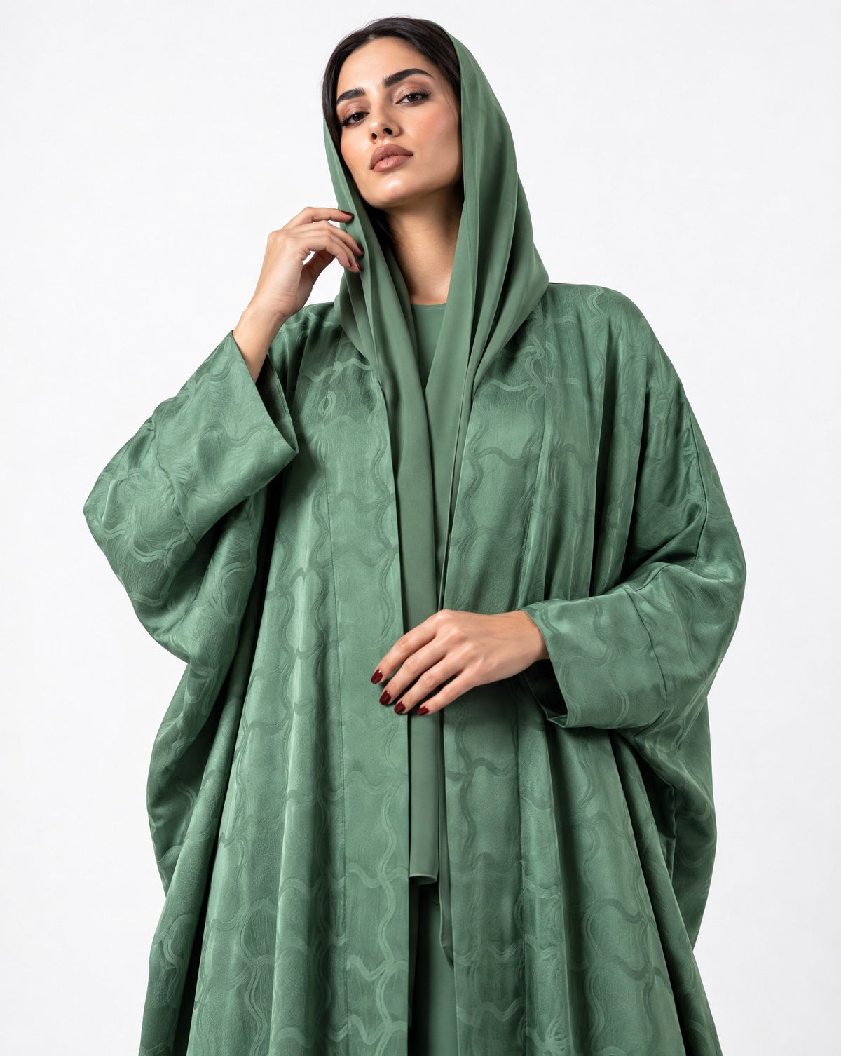 SISOATS1-GR – Green Washed Silk Abaya - SARA INTABI - MIRA Y MANO