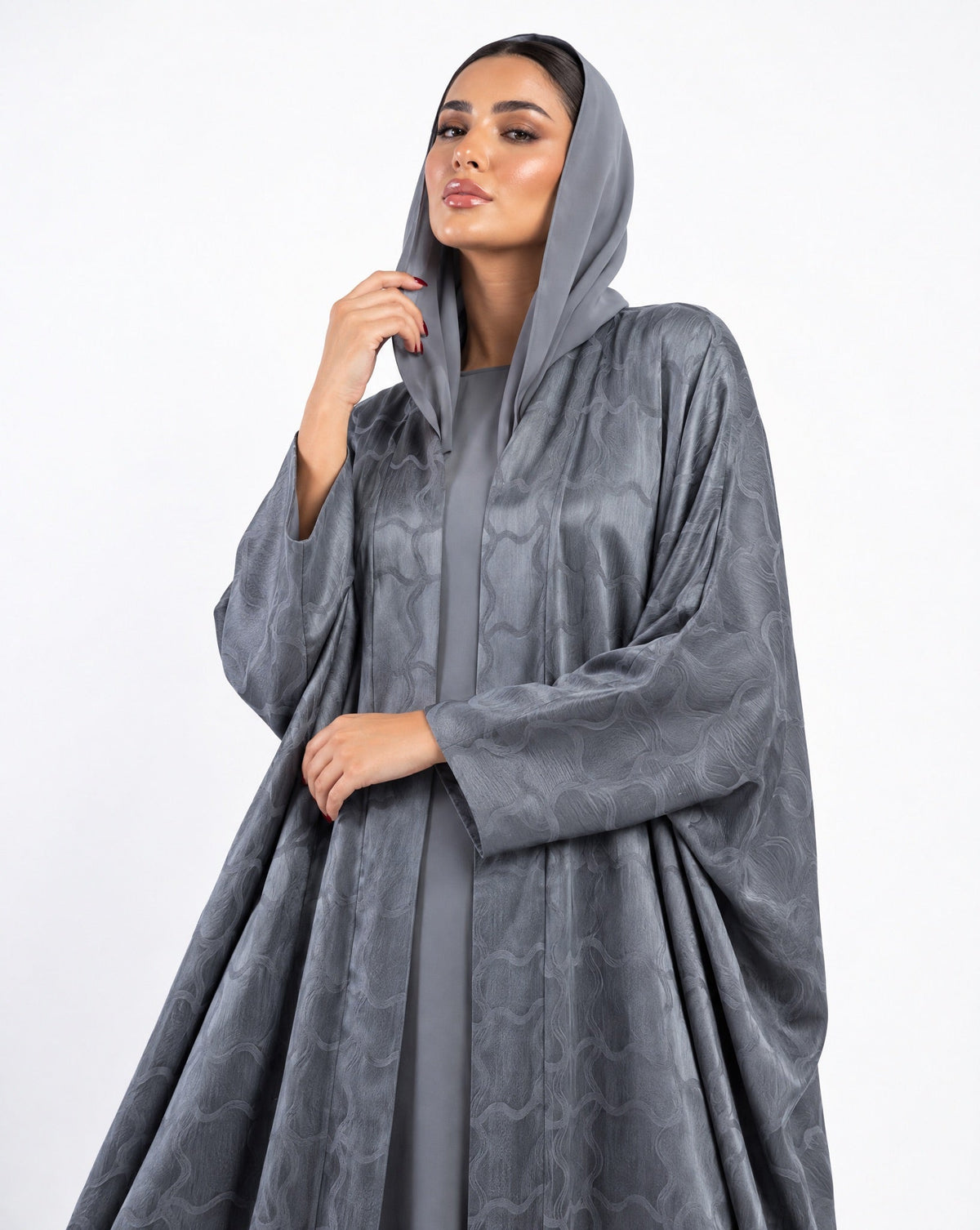 SISOATS1-GY – Gray Washed Silk Abaya - SARA INTABI - MIRA Y MANO