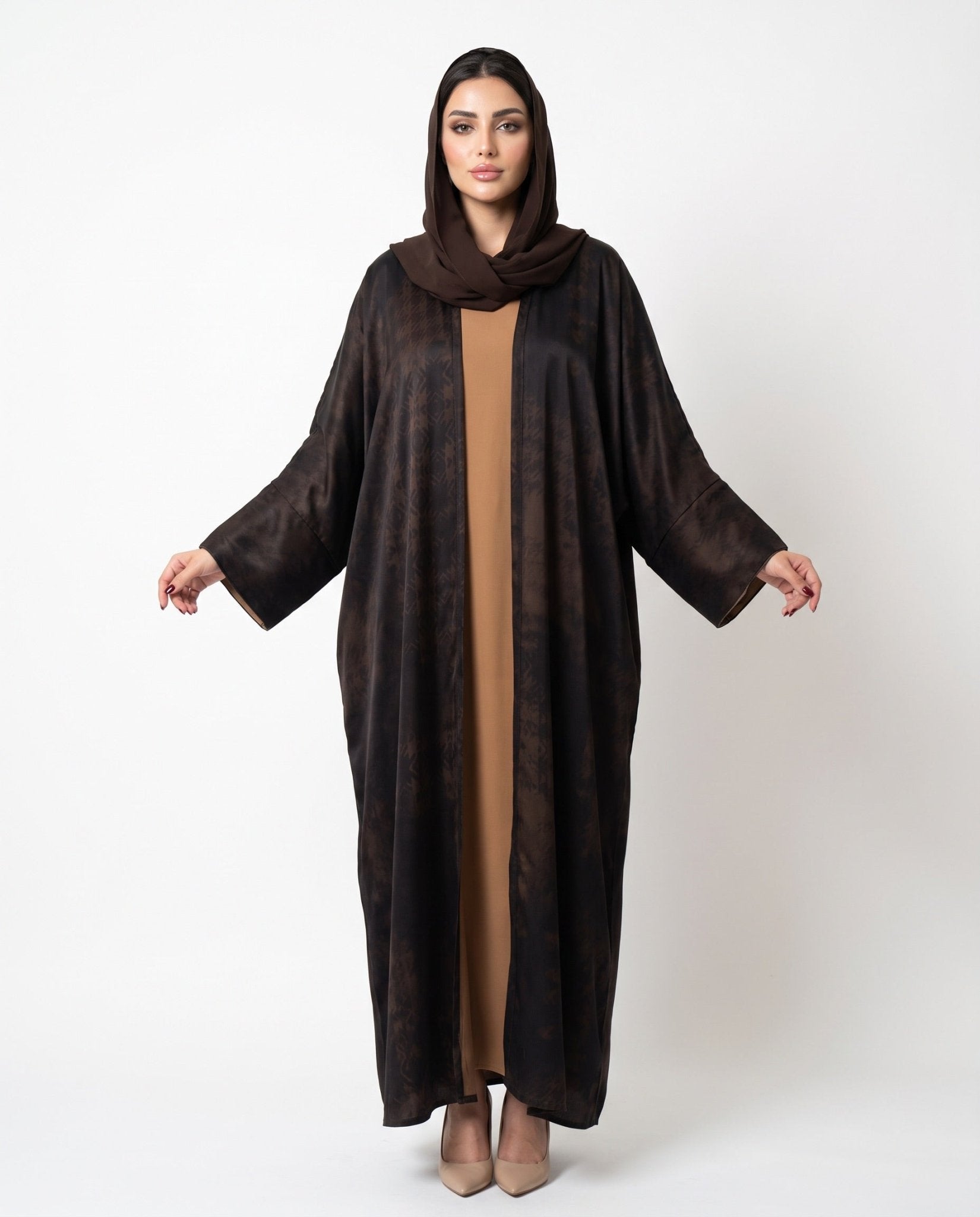SISOAWS3 – Brown Washed Silk Abaya - SARA INTABI - MIRA Y MANO