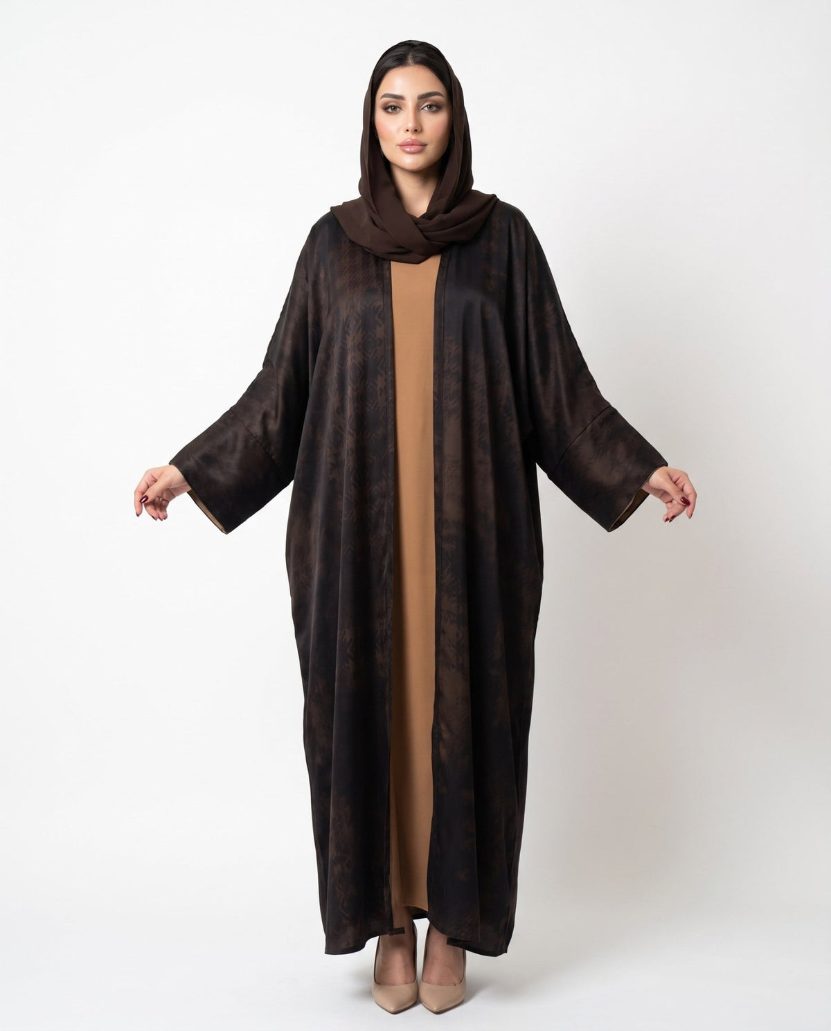 SISOAWS3 – Brown Washed Silk Abaya - SARA INTABI - MIRA Y MANO
