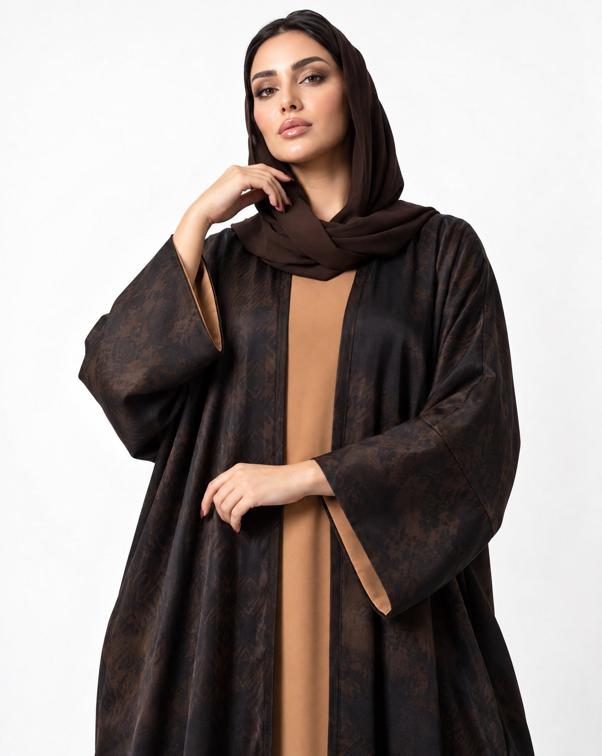 SISOAWS3 – Brown Washed Silk Abaya - SARA INTABI - MIRA Y MANO