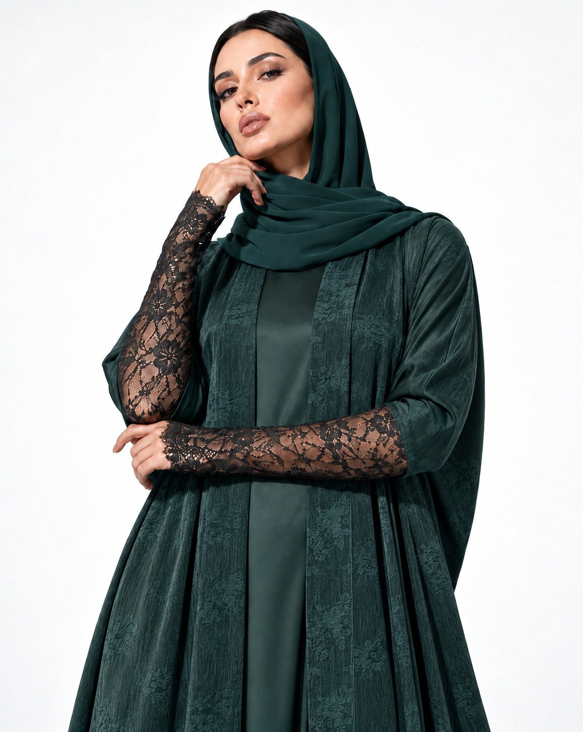 SISOTSLG-A – عباية حرير مغسول بلون أخضر داكن – MIRA Y MANO