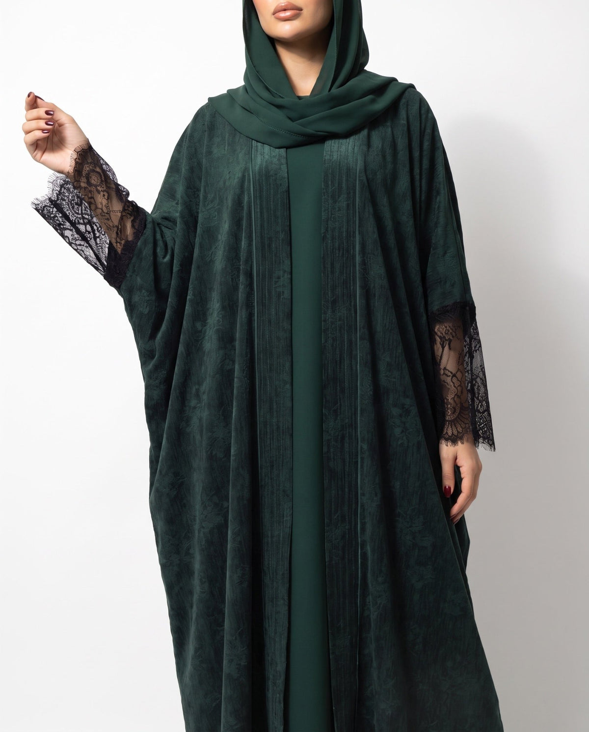 SISOTSLP-GR – Dark Green Washed Silk Abaya - SARA INTABI - MIRA Y MANO