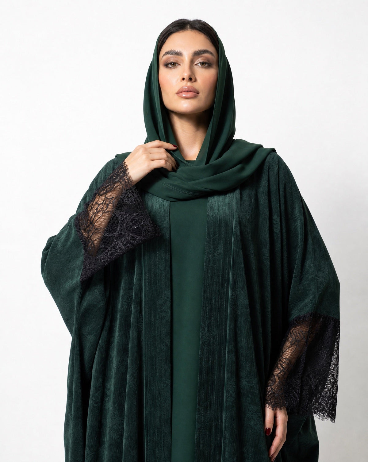 SISOTSLP-GR – Dark Green Washed Silk Abaya - SARA INTABI - MIRA Y MANO