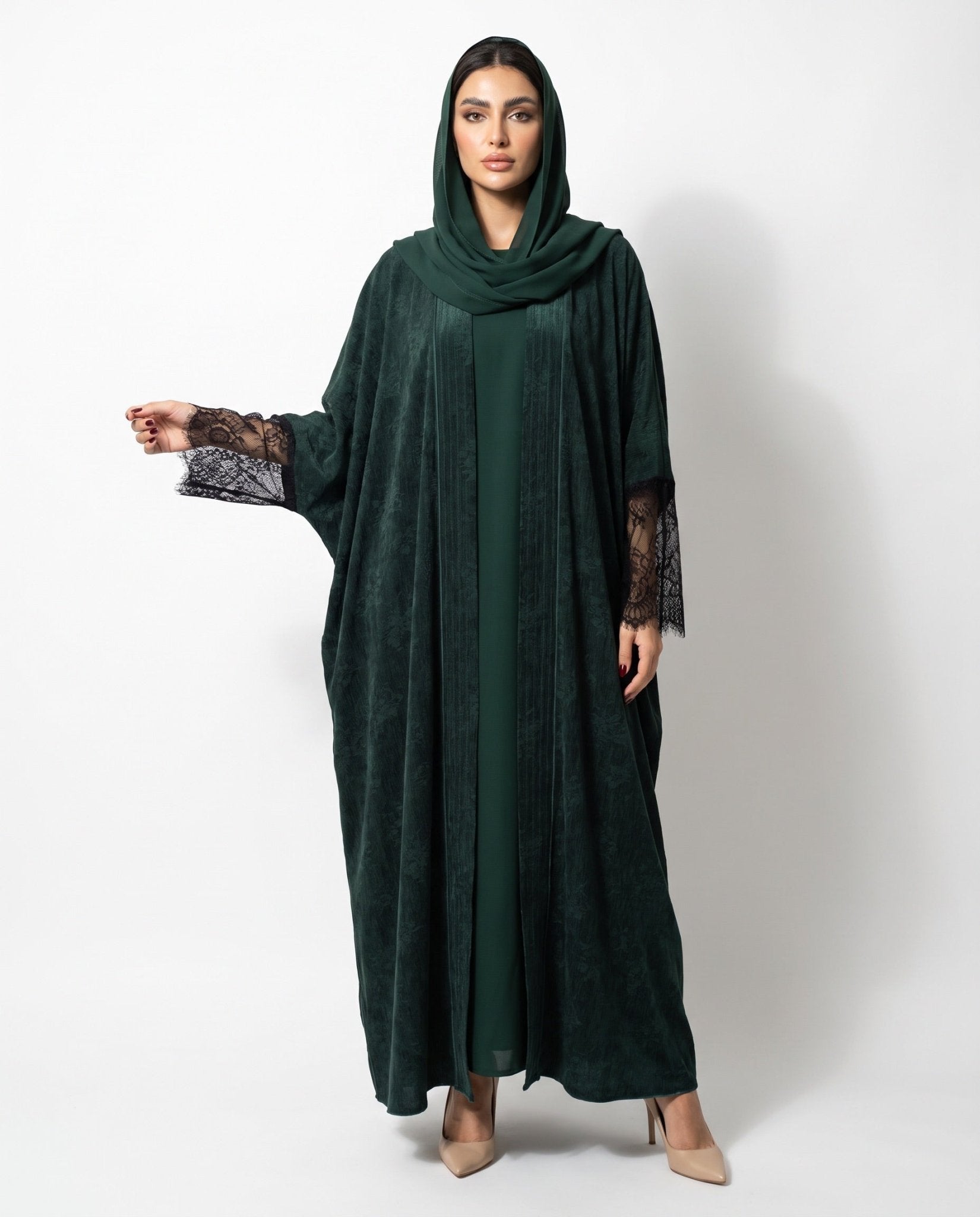 SISOTSLP-GR – Dark Green Washed Silk Abaya - SARA INTABI - MIRA Y MANO