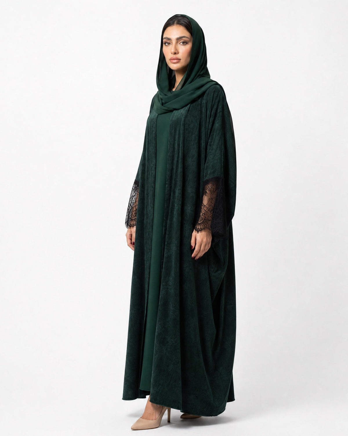 SISOTSLP-GR – Dark Green Washed Silk Abaya - SARA INTABI - MIRA Y MANO