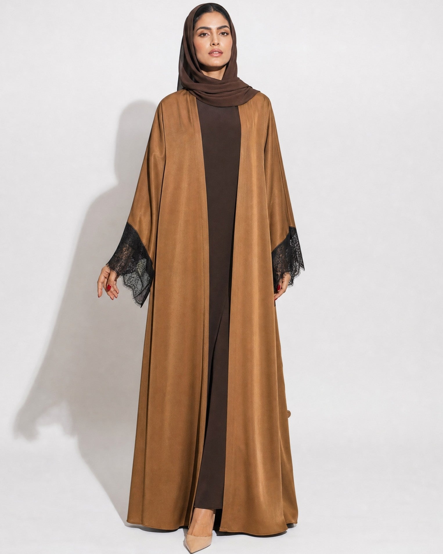 SISOWSLB1 - Sandy Brown Washed Silk Abaya - SARA INTABI - MIRA Y MANO