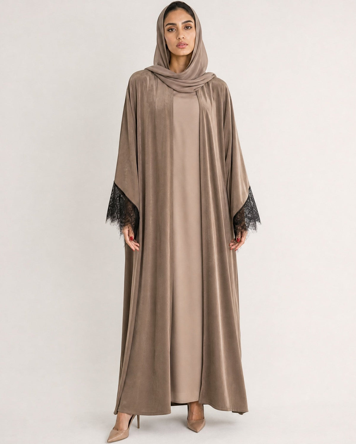 SISOWSLB1 – عباية حرير مغسول بلون قمحي – MIRA Y MANO