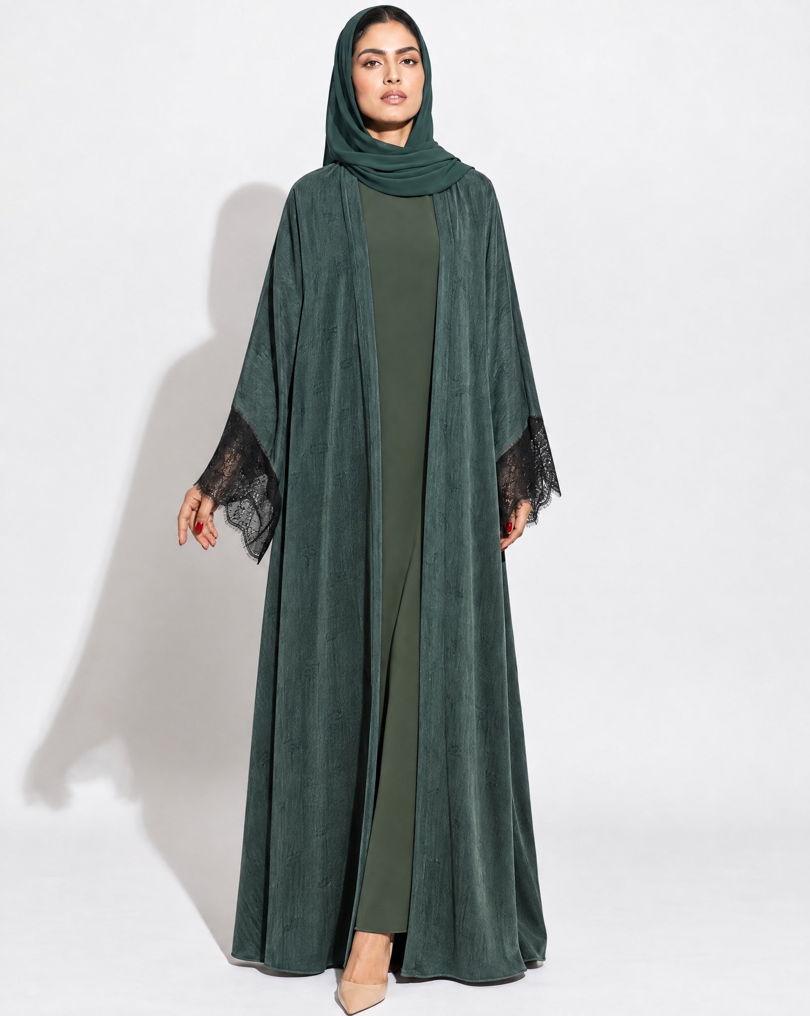 SISOWSLP12 – Teal Washed Silk Abaya - SARA INTABI - MIRA Y MANO