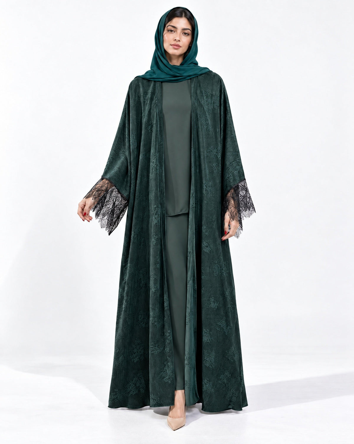 SISOWSLPP-Dark green Washed Silk Abaya - SARA INTABI - MIRA Y MANO