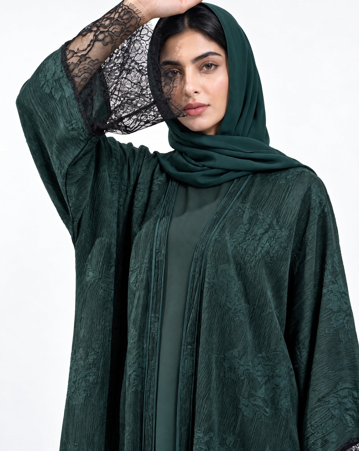 SISOWSLPP – عباية حرير مغسول بلون أخضر داكن – MIRA Y MANO