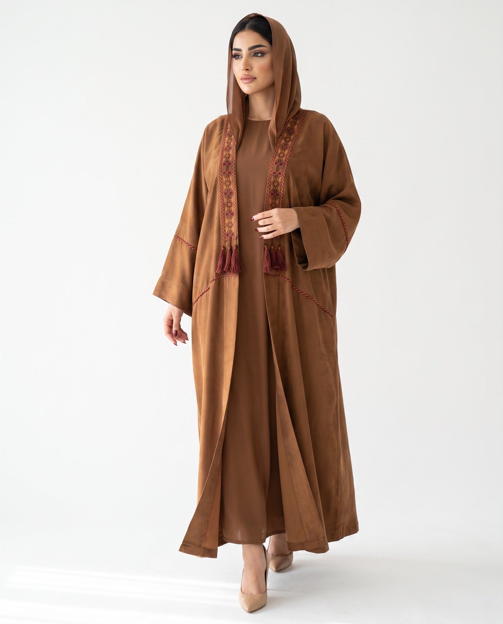 BK - Brown Silk Abaya - SASH - MIRA Y MANO