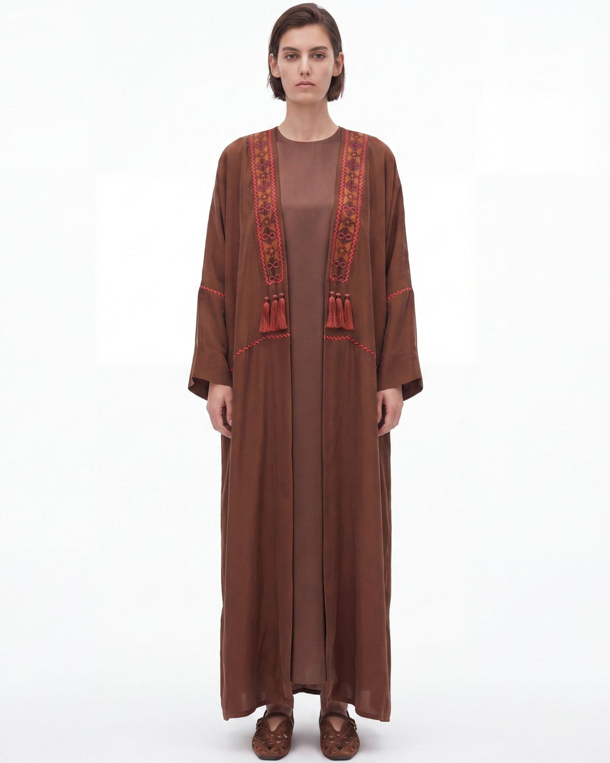 BK – Brown Silk Abaya - SASH - MIRA Y MANO